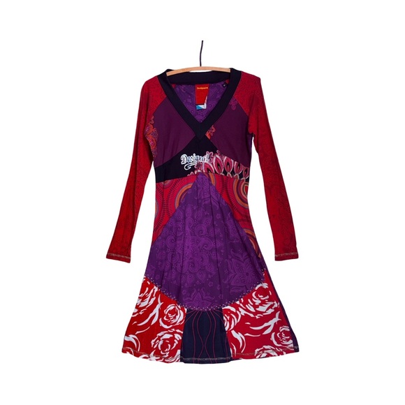 Desigual Red and Purple Patterned Dress - Picture 1 of 5